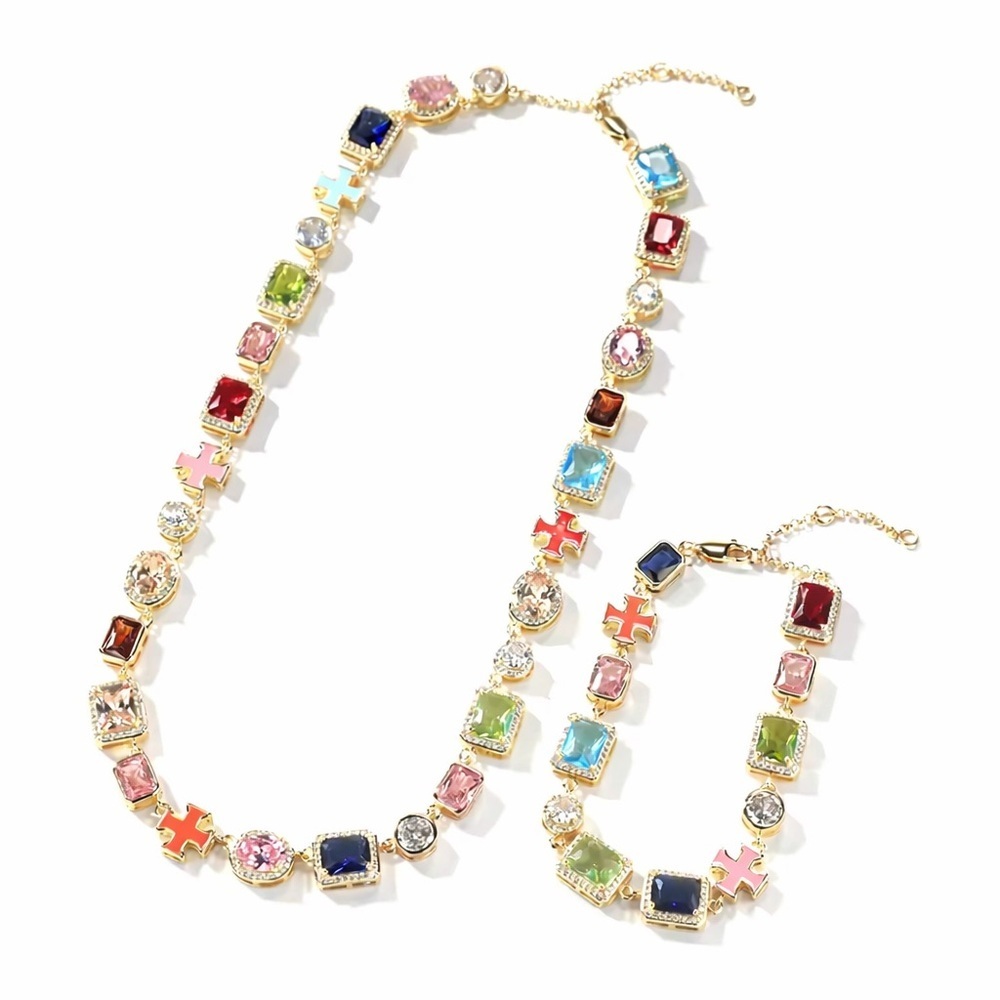 Multicolor Gemstone Necklace and Bracelet Set 16inch and 7 inch bracelet - Picture 1 of 3